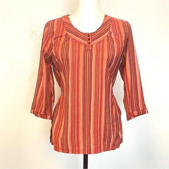 Columbia V Neck Orange Striped Top - Picture 2 of 12